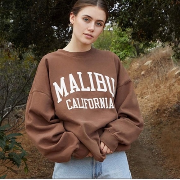 John Galt Malibu Oversized Crewneck One Size Brown Pockets - Picture 1 of 7